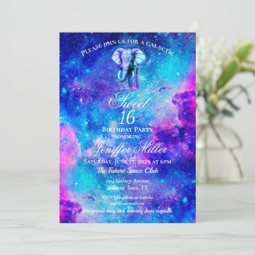 Hipster Elephant Nebula Space                     Invitation