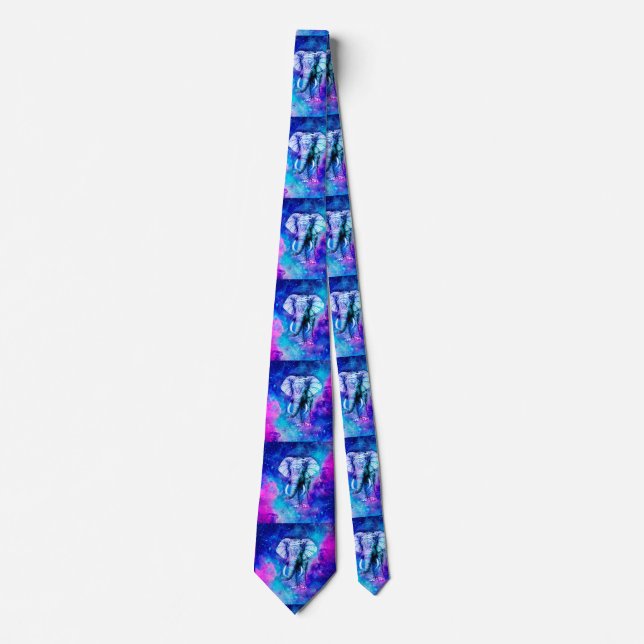 Hipster Elephant Nebula Space Neck Tie (Front)