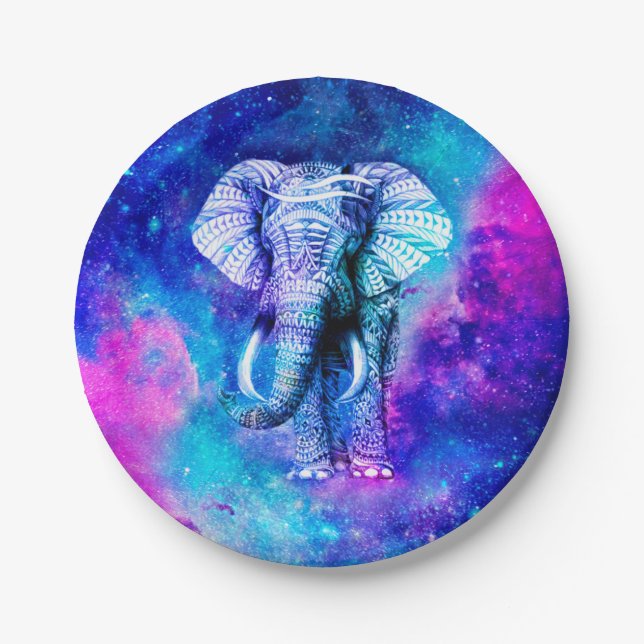 Hipster Elephant Nebula Space Paper Plates (Front)