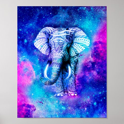 Hipster Elephant Nebula Space                     Poster