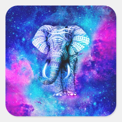 Hipster Elephant Nebula Space Square Sticker