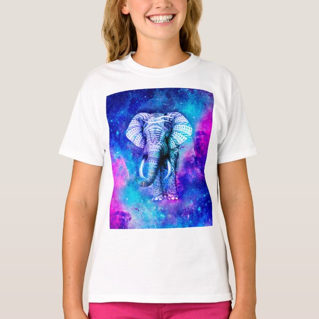 Hipster Elephant Nebula Space T-Shirt (Front)