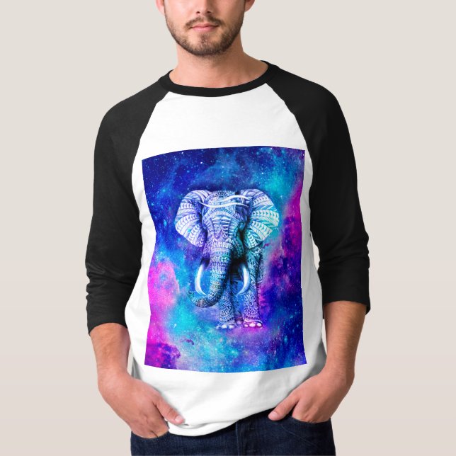 Hipster Elephant Nebula Space T-Shirt (Front)