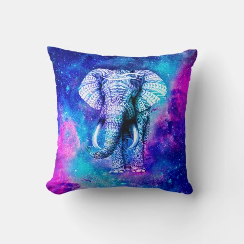 Hipster Elephant Nebula Space Throw Pillow