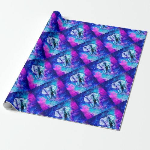 Hipster Elephant Nebula Space Wrapping Paper