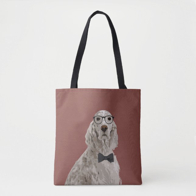 Hipster English Setter Tote Bag for Dog Lovers (Front)