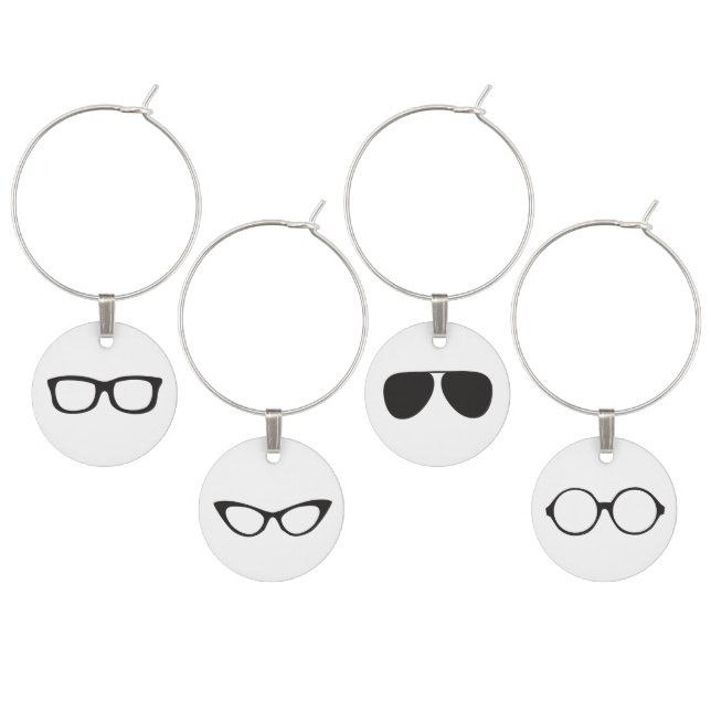 Hipster eyeglasses wine glass charms (Staggered)