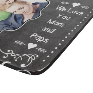 Hipster Family Photo Chalkboard We Love YOU Cutting Board