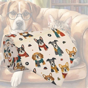 Hipster Faux Silk Stylish Dogs Gentleman's Neck Tie