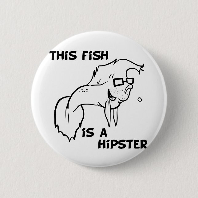 Hipster Fish Pinback Button (Front)