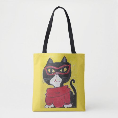 Hipster Folk Art Turtleneck Cat Tote Bag
