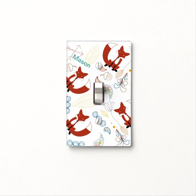 Hipster Forest Fox Baby Nursery Light Switch Cover (In Situ)