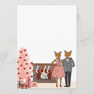 Hipster Fox Couple at Home Holiday Invite