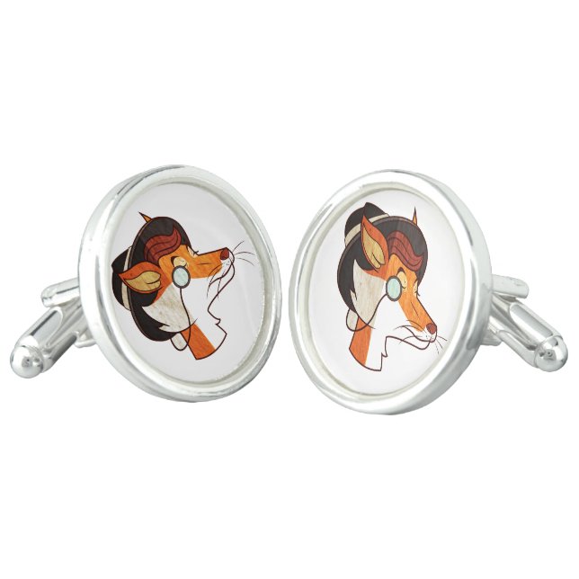 Hipster Fox Cufflinks (Angled)