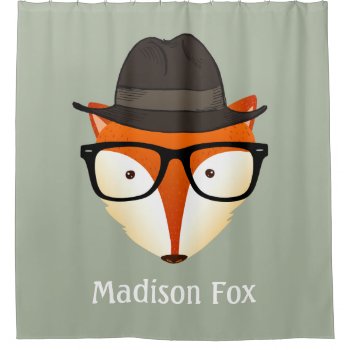 Hipster Fox Gentleman Detective Monogram Name Shower Curtain by ShowerCurtain101 at Zazzle