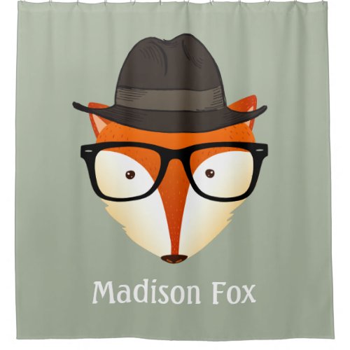 Hipster Fox Gentleman Detective Monogram Name Shower Curtain