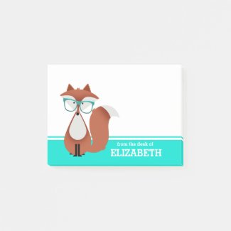 Hipster Fox Personalized Post-it Notes