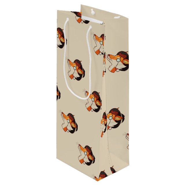 Hipster Fox Wine Gift Bag (Front Angled)