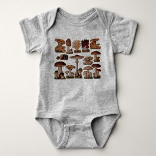hipster french botanical print vintage mushrooms baby bodysuit