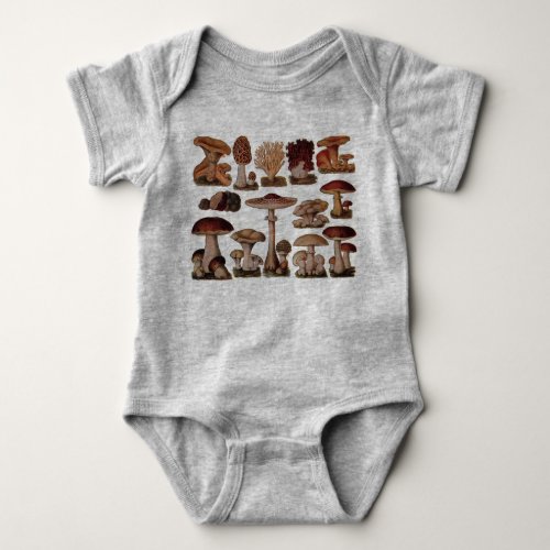 hipster french botanical print vintage mushrooms baby bodysuit