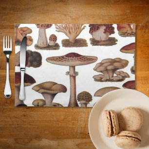 hipster french botanical print vintage mushrooms cloth placemat