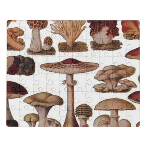 hipster french botanical print vintage mushrooms jigsaw puzzle