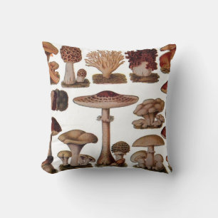 hipster french botanical print vintage mushrooms throw pillow