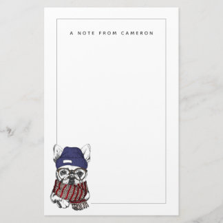 Hipster French Bull Dog | Add Your Name Stationery