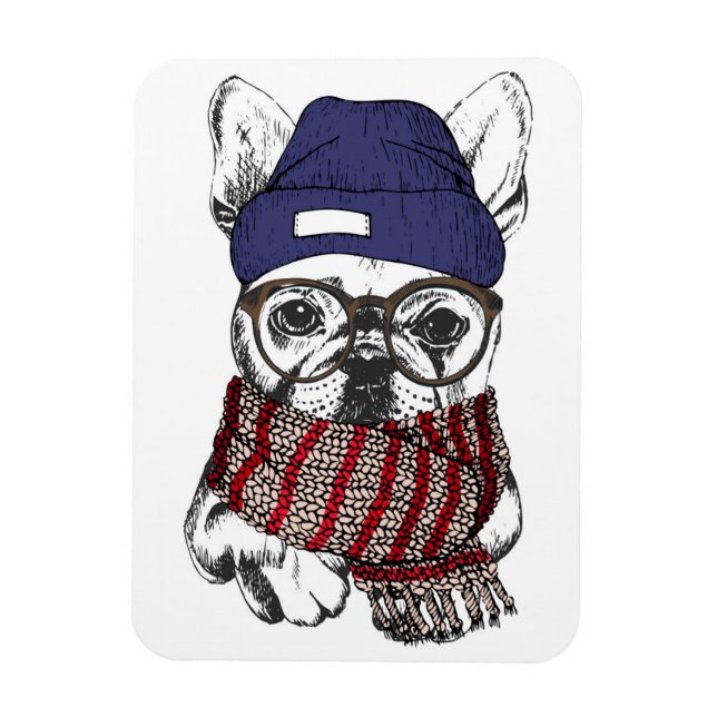 Hipster French Bull Dog Magnet (Vertical)