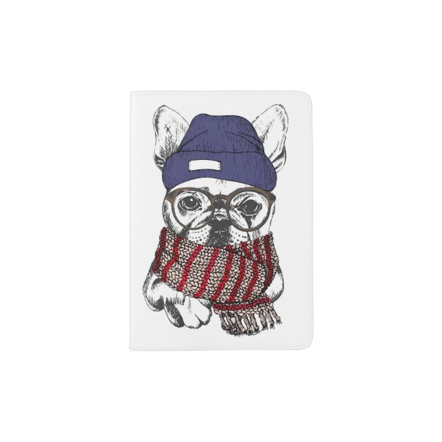 Hipster French Bull Dog Passport Holder (Front)