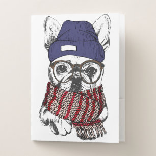 Hipster French Bull Dog Pocket Folder