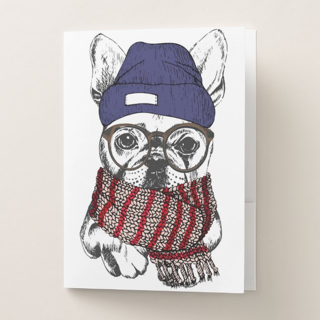 Hipster French Bull Dog Pocket Folder (Front)
