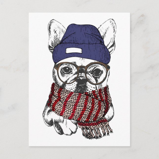 Hipster French Bull Dog Postcard (Front)