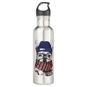 Hipster French Bull Dog Stainless Steel Water Bottle
