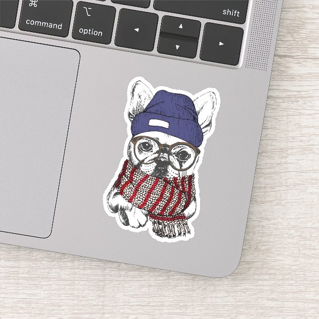 Hipster French Bull Dog Sticker (Detail)