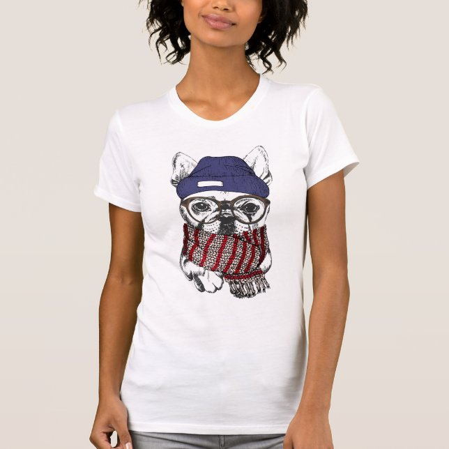 Hipster French Bull Dog T-Shirt (Front)
