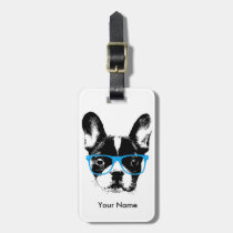 Hipster French Bulldog Nerdy Dog Custom Name Luggage Tag