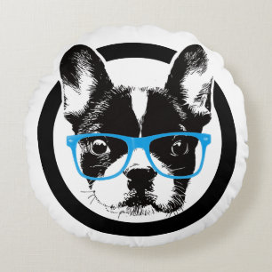 Hipster French Bulldog Nerdy Dog Round Pillow