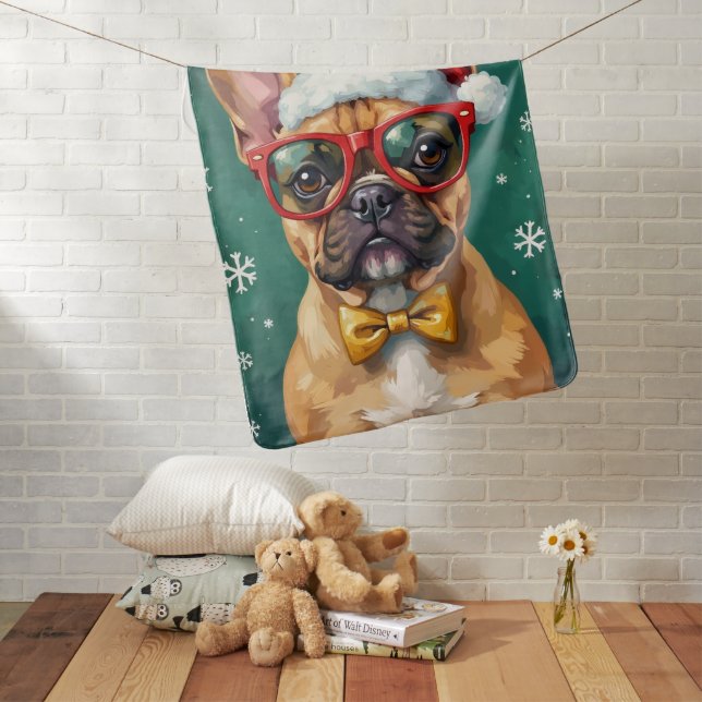 Hipster French Bulldog Santa Glasses Modern  Baby Blanket (In Situ)