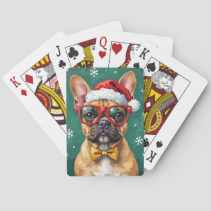 Hipster French Bulldog Santa Glasses Modern Poker Cards