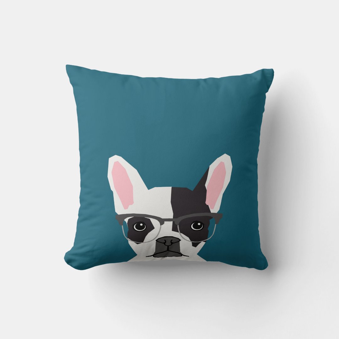 Hipster Frenchie with Glasses French BullDog Throw Pillow Zazzle