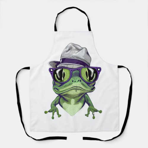 Hipster frog animal wearing glasses and hat vector apron