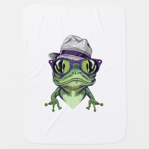 Hipster frog animal wearing glasses and hat vector baby blanket