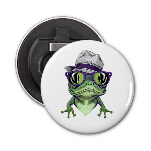 Hipster frog animal wearing glasses and hat vector bottle opener