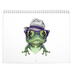 Hipster frog animal wearing glasses and hat vector calendar