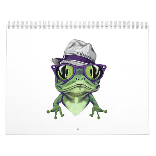 Hipster frog animal wearing glasses and hat vector calendar