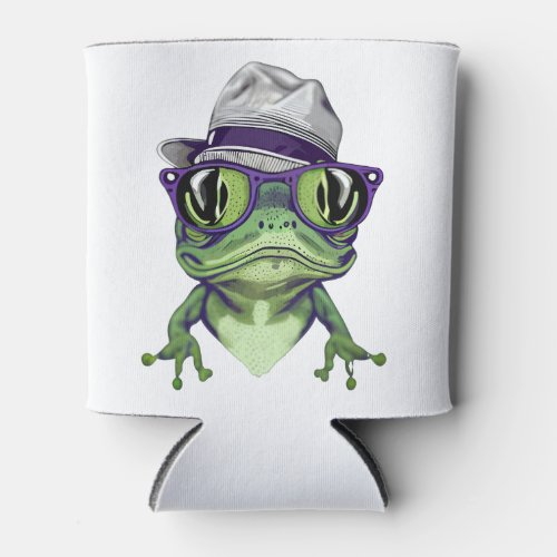 Hipster frog animal wearing glasses and hat vector can cooler