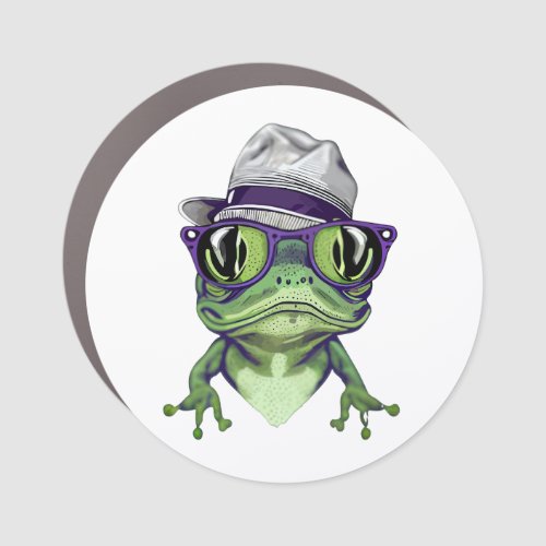 Hipster frog animal wearing glasses and hat vector car magnet