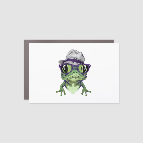 Hipster frog animal wearing glasses and hat vector car magnet