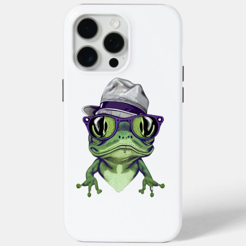 Hipster frog animal wearing glasses and hat vector iPhone 15 pro max case